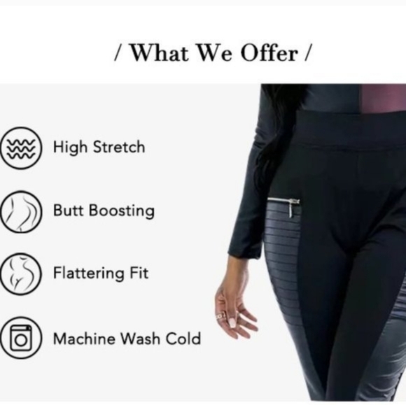 Flamingo Urban Contrast Panel Zipper Detail Faux Leather Moto Pants SzL - Picture 14 of 16